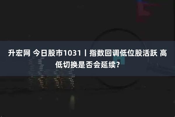 升宏网 今日股市1031丨指数回调低位股活跃 高低切换是否会延续？